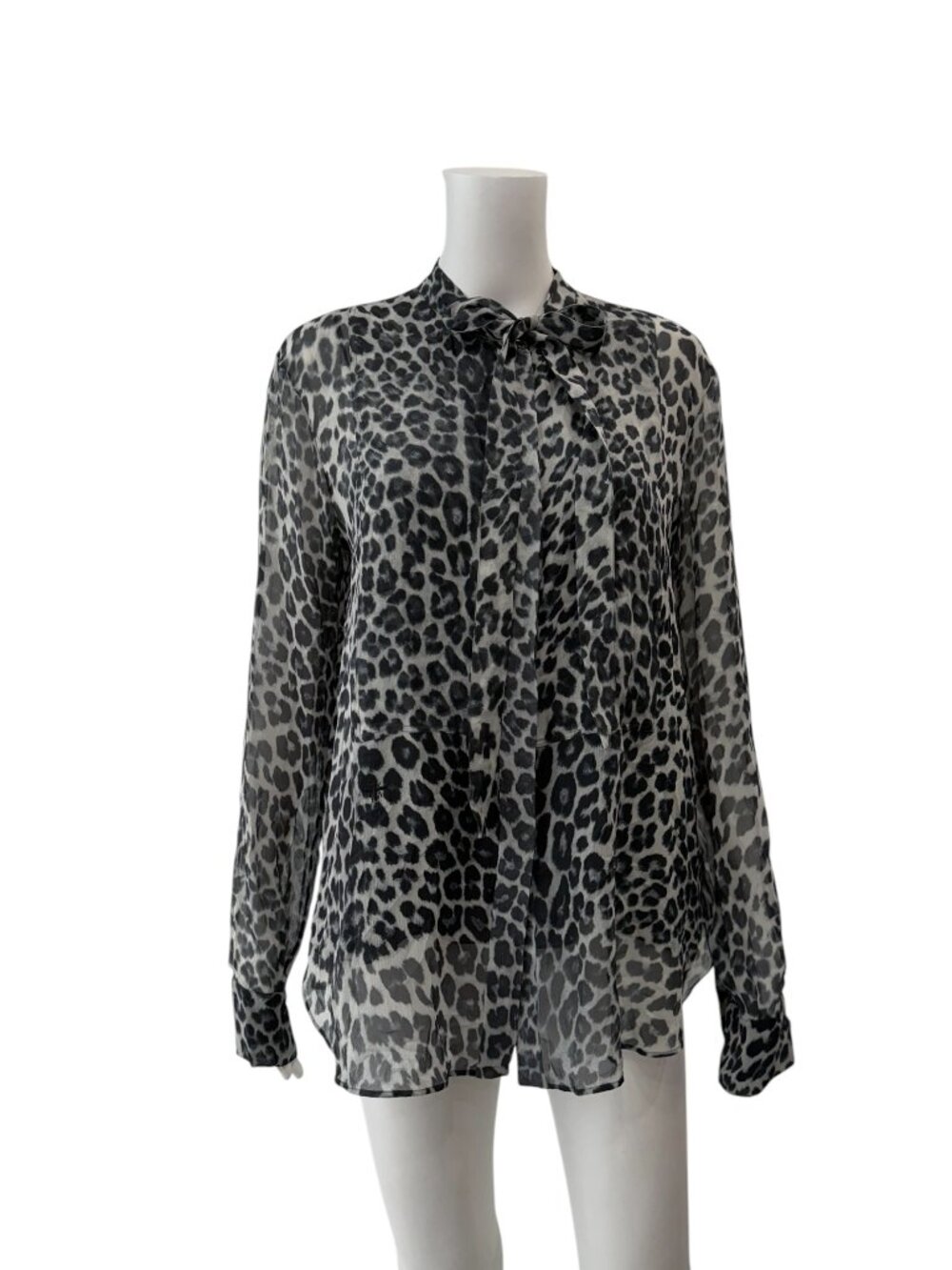 Christian Dior Gray Black Mizza Leopard Print Blouse size 10/FR 42